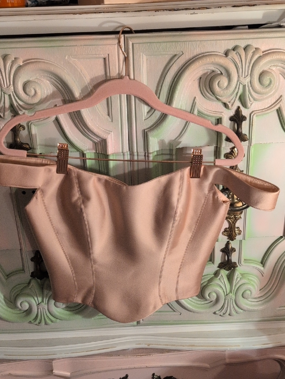 Women’s Off-Shoulder Satin Bustier Top in Blush